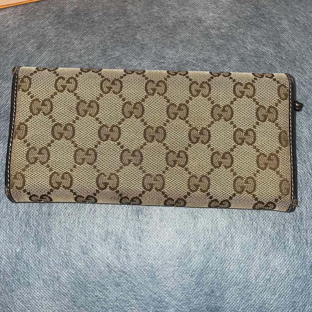 GUCCI HEART SIGNATURE JACQUARD GG BROWN LEATHER TRIM WALLET - Picture 11 of 12